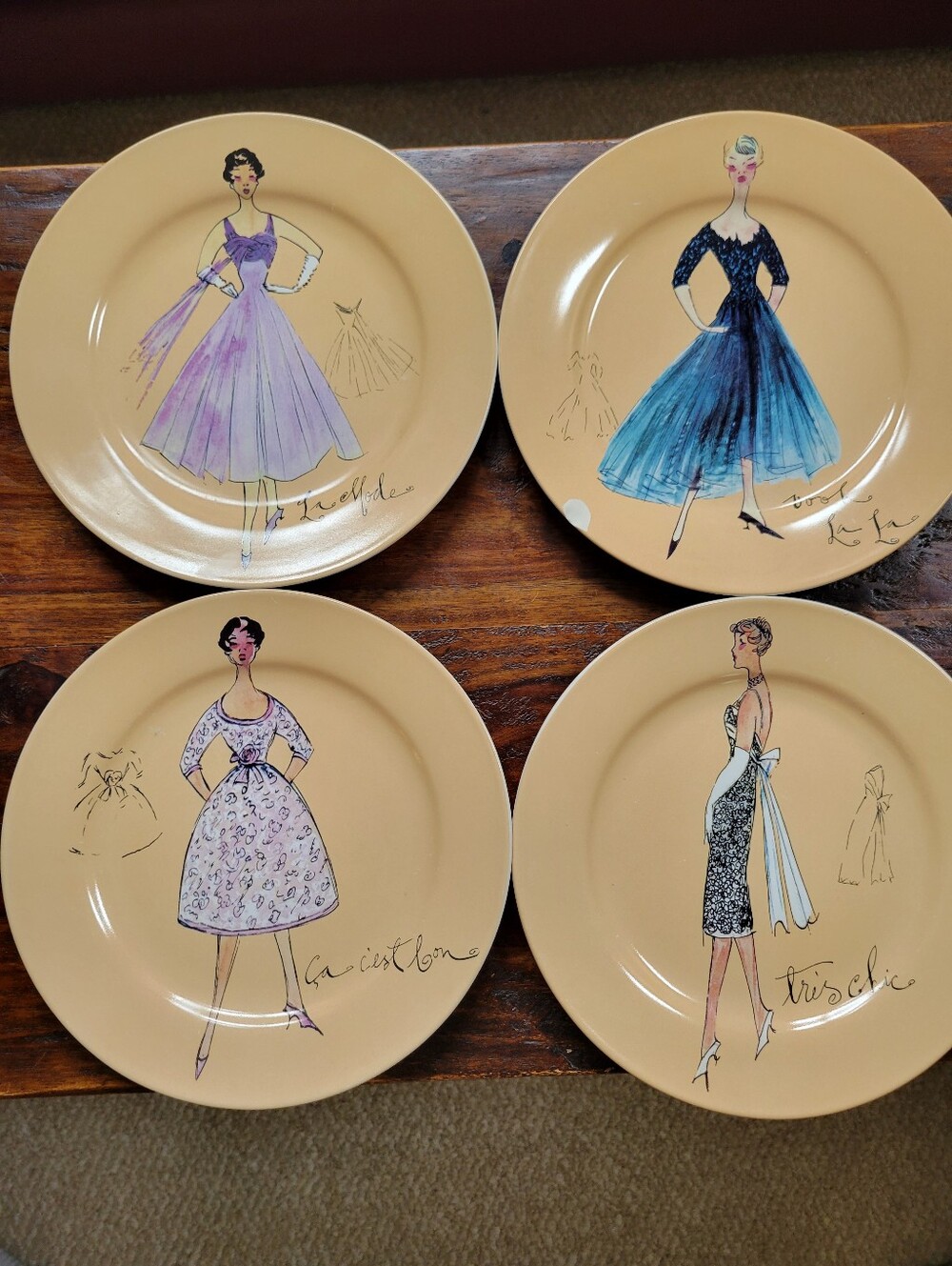 Rosanna Vintage Fashion Motif Boxed Dessert Plates (4) AS-IS Trinket Dish  Paris
